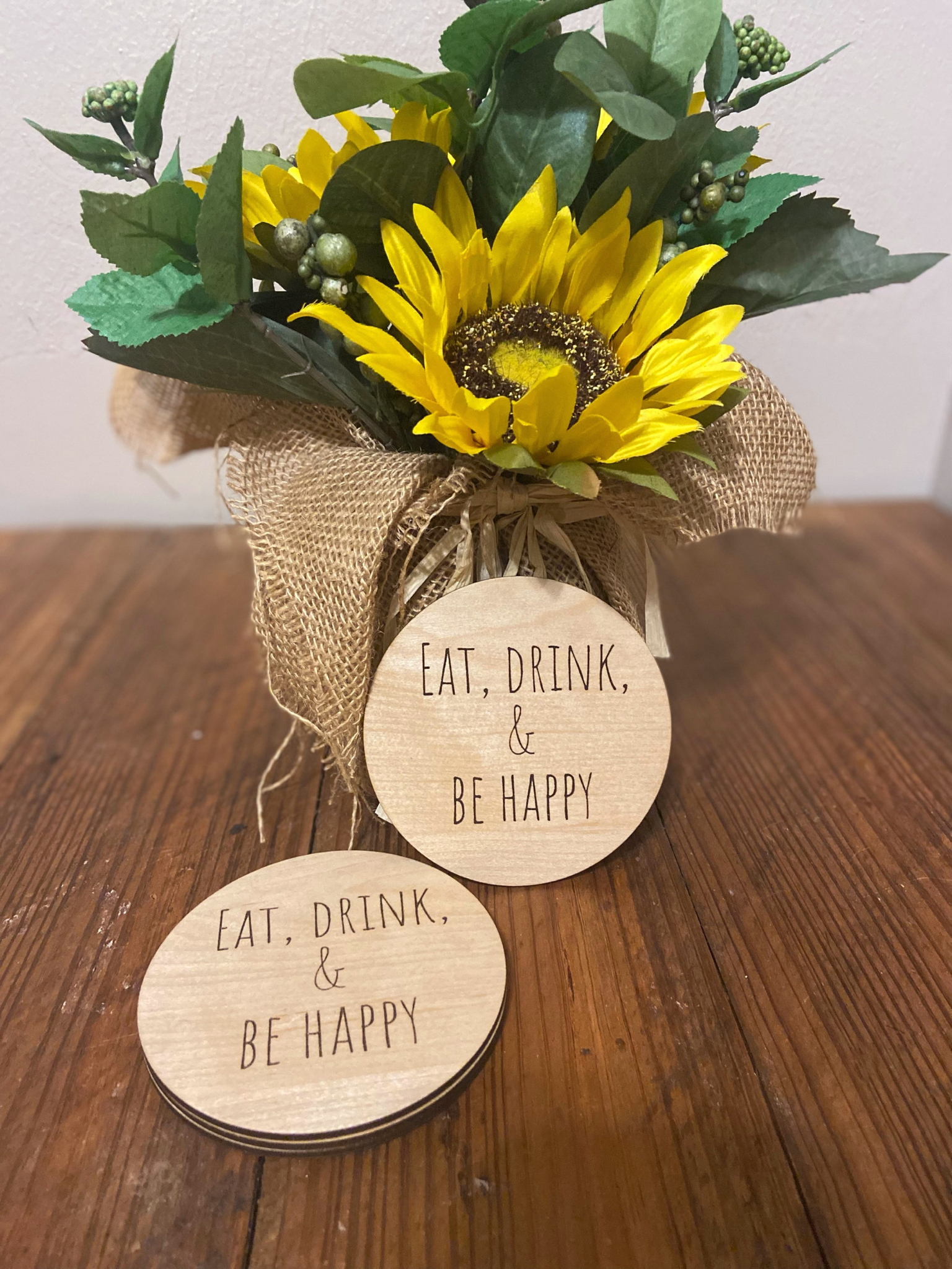 “Eat, Drink, & Be Happy” Coaster Set