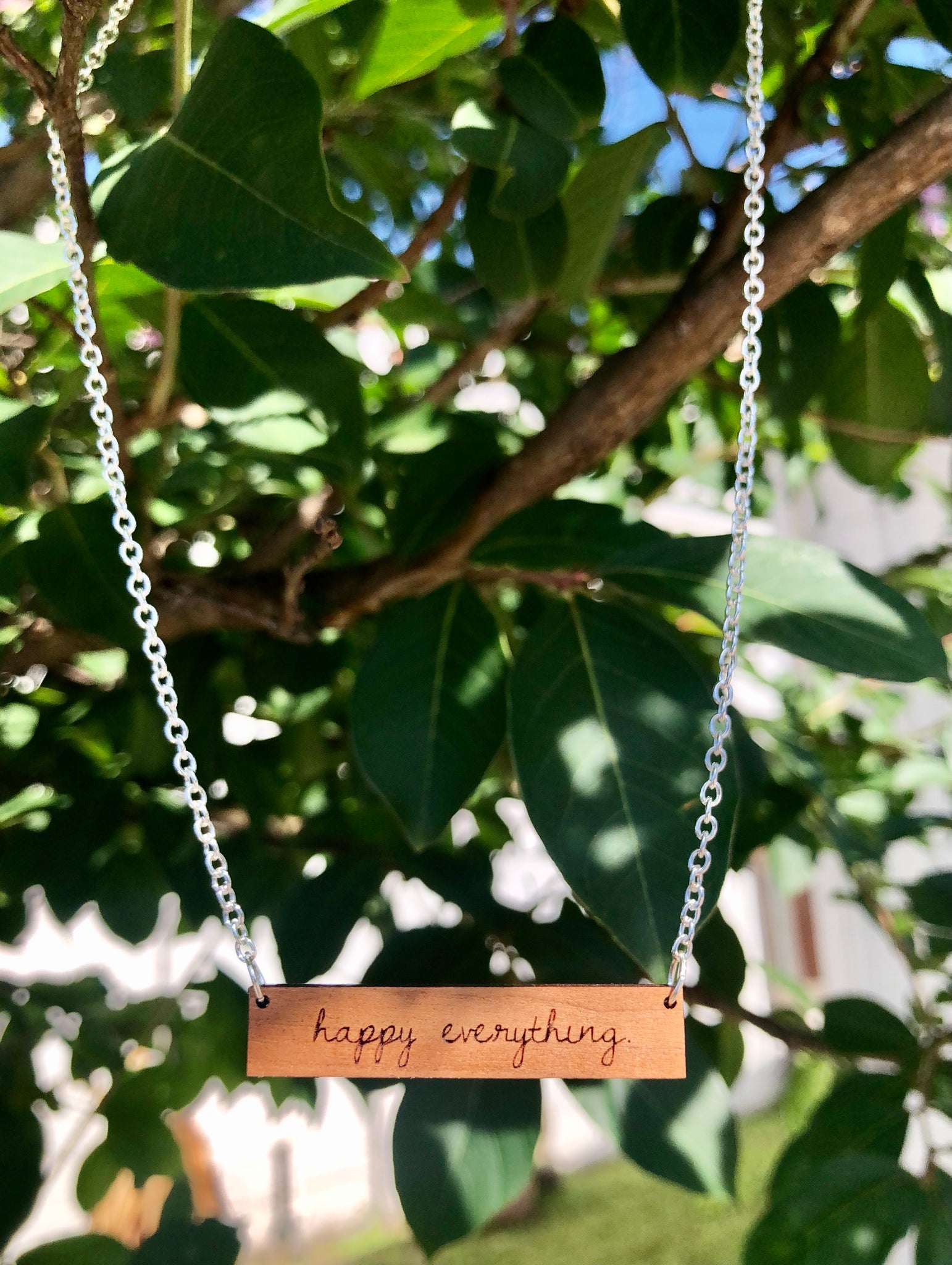 Happy Everything Wood Bar Necklace