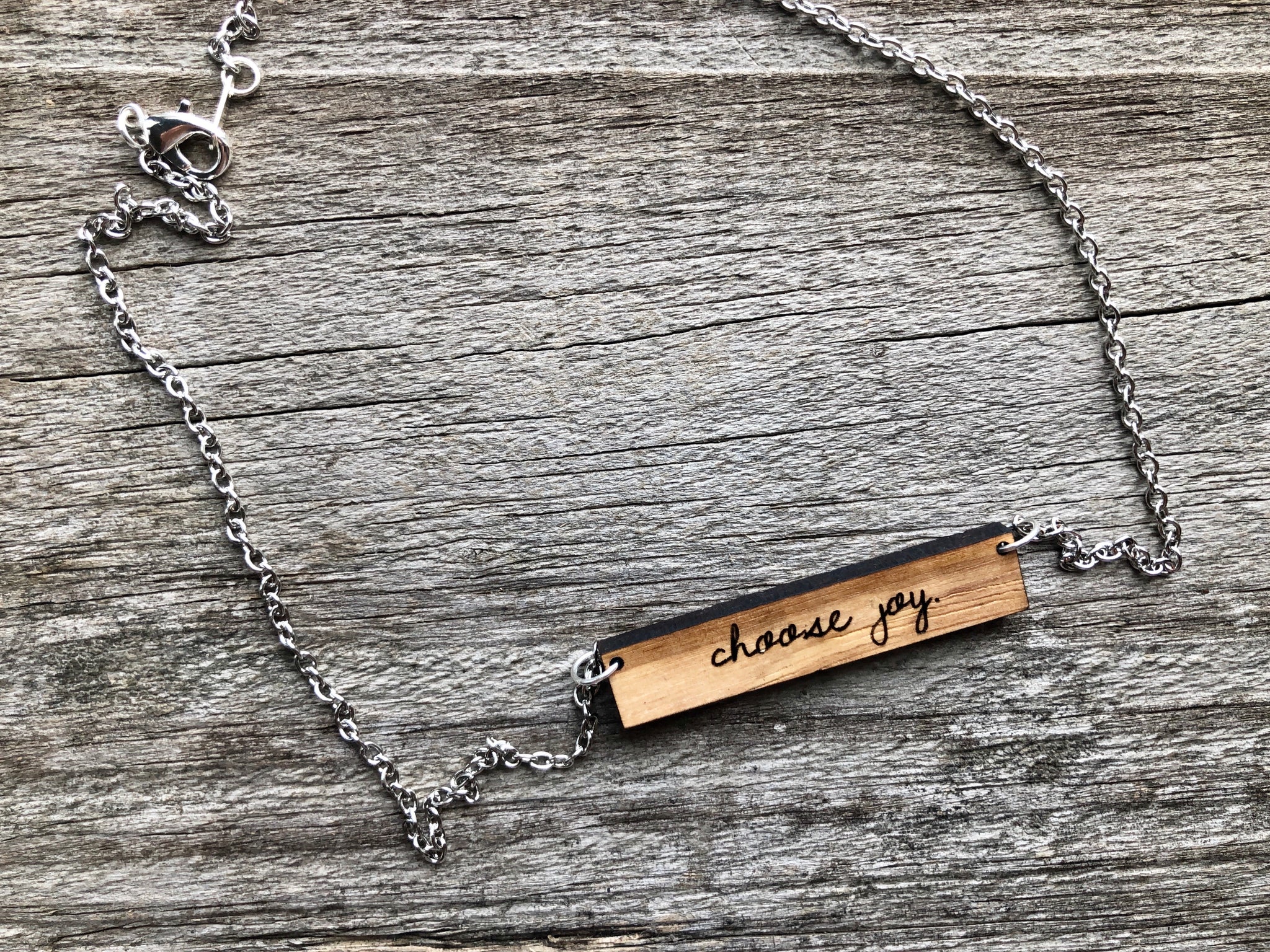 “Choose Joy” Wood Bar Necklace