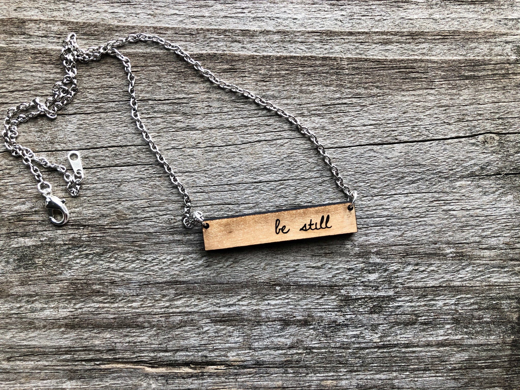 “Be Still” Wood Bar Necklace